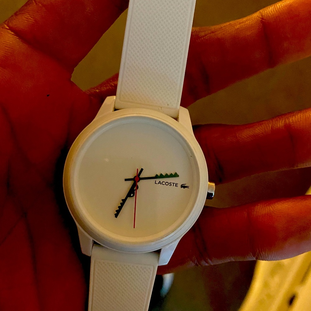 Men’s white Lacoste watch